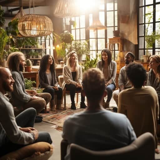 Promotional flyer for "Connection & Communication Games (SGV)" featuring a cozy indoor scene with people sitting in a circle, surrounded by plants and warm lighting. Event details include date (Saturday, Oct. 25th, 2025), time (12:45–4:00pm), location (Pasadena, CA), and a website link (donavonlerman.com/events/ccg_cgv/)